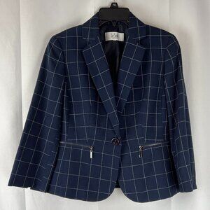 Le Suit Navy Blue Striped Long Sleeve Blazer Sz Petite Medium